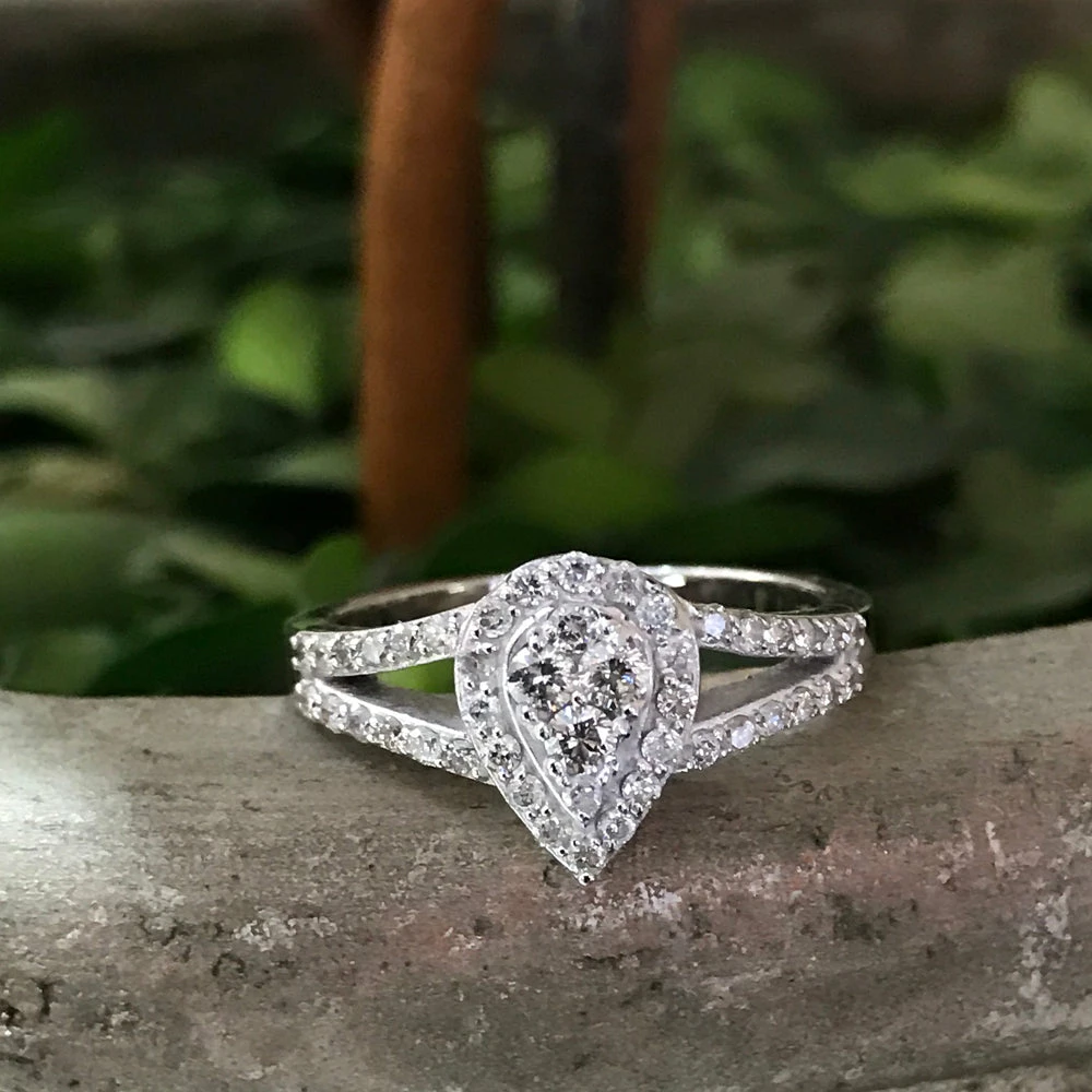 Best deal ๐ Pompeii3 1/2ct Pear Shape Diamond Halo Cluster Engagement Ring 10K White Gold for ๐ฉ women โค๏ธ - Image 4