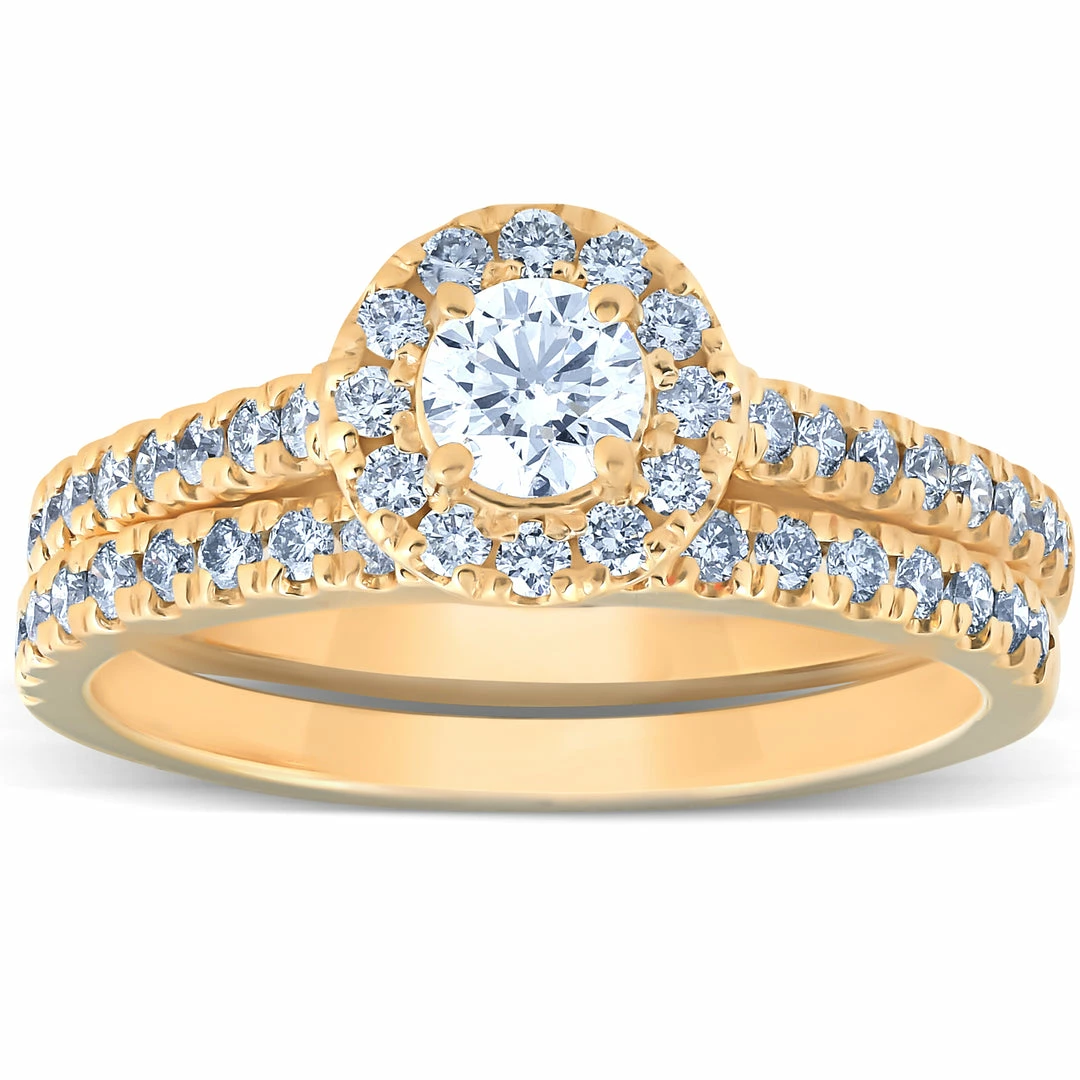 Top 10 ❤️ Pompeii3 1Ct Halo Lab Grown Diamond Engagement Matching Wedding Ring Set 14k Yellow Gold for 👩 women 🤩