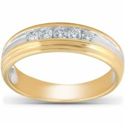 Cheap ✨ Pompeii3 1/4 Ct Diamond Mens Wedding Ring 10k Yellow Gold ✨