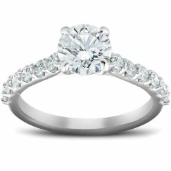 Outlet ⭐ Pompeii3 2 Ct Single Row Round Diamond Engagement Ring 14k White Gold for 👩 women 🎁