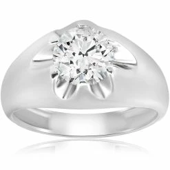 Hot Sale ๐ฅฐ Pompeii3 1 1/2ct Diamond Solitaire Mens Belcher Wedding Ring 14k White Gold โ