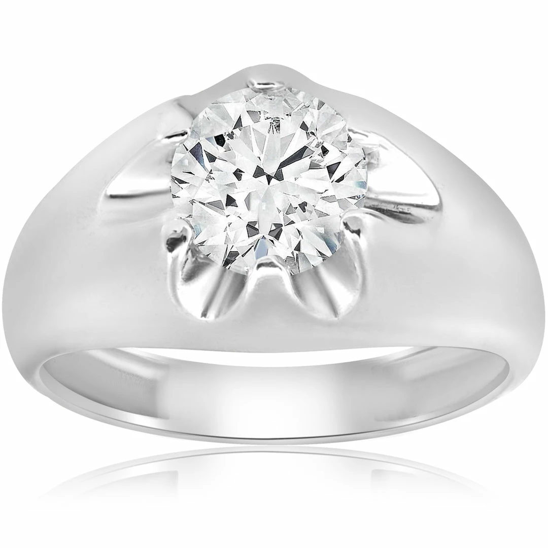 Hot Sale 🥰 Pompeii3 1 1/2ct Diamond Solitaire Mens Belcher Wedding Ring 14k White Gold ⌛