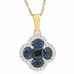 Budget 🔥 Pompeii3 1Ct TW Diamond & Created Blue Sapphire Pendant Yellow Gold Lab Grown Necklace for 👩 women ❤️