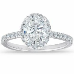 Promo 👍 Pompeii3 1 1/3 Ct TDW Oval Halo Diamond Engagement Ring 14k White Gold for 👩 women 😍