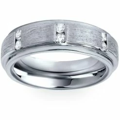 Wholesale 🔔 Pompeii3 Mens Brushed Wedding Diamond 14K White Gold Ring 😉