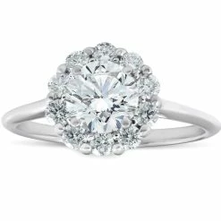 Wholesale 😀 Pompeii3 1 1/2 Ct TDW Halo Round Cut Diamond Engagement Ring With Plain Band White Gold for 👩 women 😍