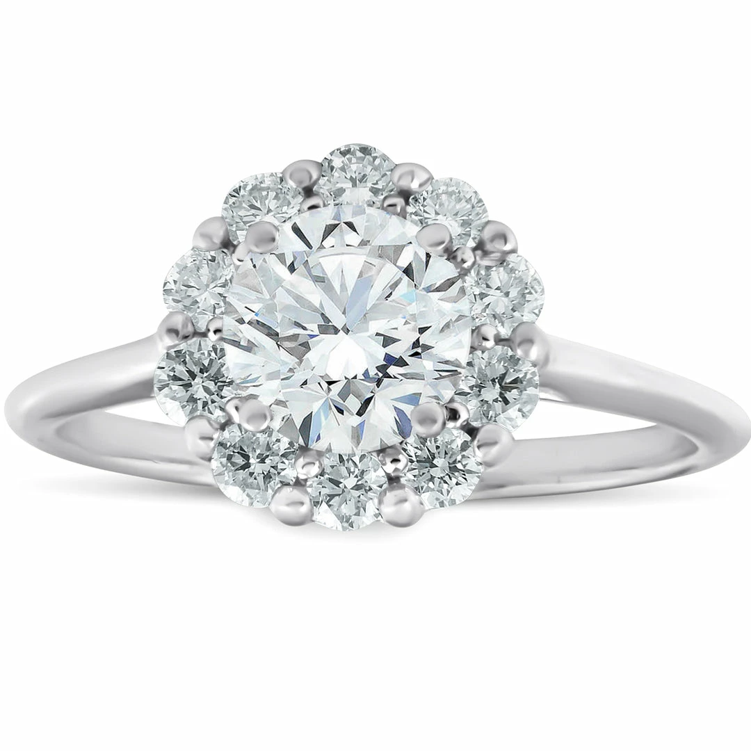 Wholesale 😀 Pompeii3 1 1/2 Ct TDW Halo Round Cut Diamond Engagement Ring With Plain Band White Gold for 👩 women 😍