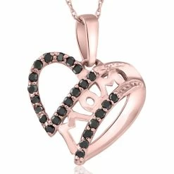 Buy 🥰 Pompeii3 Black Diamond Mom Heart Pendant Necklace in White, Yellow, or Rose Gold for 👩 women ⭐