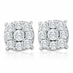 Best reviews of 🛒 Pompeii3 1 Ct TW Cushion Halo Studs 10k White Gold 👩 Women's Earrings 😀