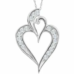 Wholesale 💯 Pompeii3 10K White Gold 1/2Ct TW Real Diamond Heart Pendant Necklace 1" Tall for 👩 women 🔔