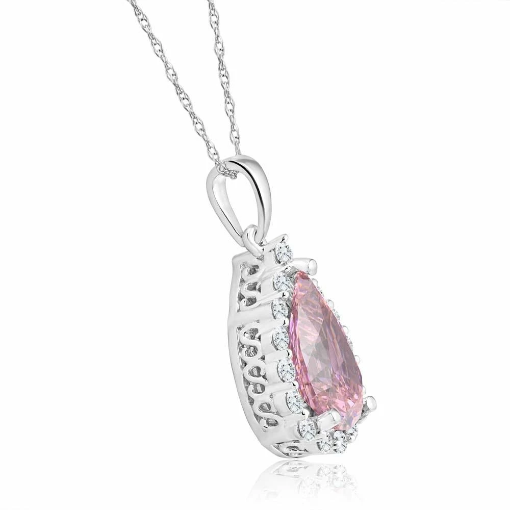 Top 10 β Pompeii3 3 1/2Ct Pink Topaz & Diamond Halo Pendant 10k White Gold π© Womens Necklace 1" Tall 𧨠- Image 2