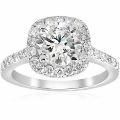 Best deal ๐ Pompeii3 2 ct Cushion Halo Vintage Accent Diamond Engagement Ring 14K White Gold for ๐ฉ women โ๏ธ