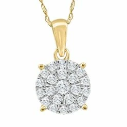 Brand new 🔔 Pompeii3 3/8Ct TW Diamond Halo 9mm Round Pendant Yellow Gold 👩 Women's Necklace 18" 🔔