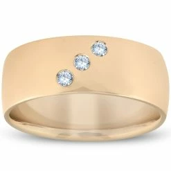 Outlet 🔔 Pompeii3 Mens Three Stone Diamond Ring 10k Yellow Gold High Polished 7mm 🤩