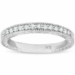 Wholesale ✔️ Pompeii3 1/5ct Diamond Vintage 👩 Womens Wedding Ring Stackable 14k White Gold Band ✔️
