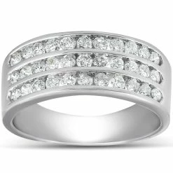 Wholesale 🔥 Pompeii3 1 Ct TDW Three Row Channel Set Diamond Wedding Ring 10k White Gold Band for 👩 women 🎉