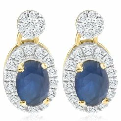 Outlet ❤️ Pompeii3 1 1/2Ct TW Diamond & Blue Sapphire Earrings Lab Grown 15mm Tall for 👩 women 🥰