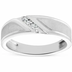 Buy 🔔 Pompeii3 Mens 1/10ct White Gold Diamond Ring Flat Classic Bushed Wedding Anniversary Band 🥰