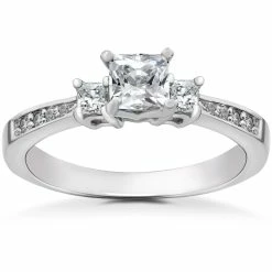 Top 10 🛒 Pompeii3 7/8 ct Princess Cut Diamond 3-Stone Solitaire Engagement Ring 14k White Gold for 👩 women 😀