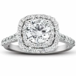 Best deal ❤️ Pompeii3 2 1/4 Ct Diamond & Moissanite Cushion Halo Engagement Ring 14k White Gold for 👩 women 😍