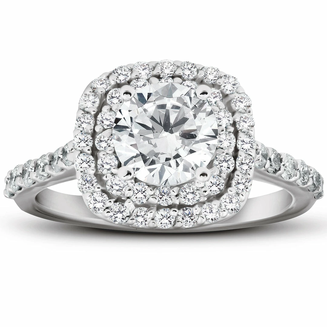 Best deal ❤️ Pompeii3 2 1/4 Ct Diamond & Moissanite Cushion Halo Engagement Ring 14k White Gold for 👩 women 😍