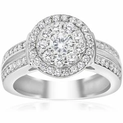 Best deal 🔔 Pompeii3 1 cttw Diamond Double Halo Engagement Ring 10K White Gold for 👩 women ⭐